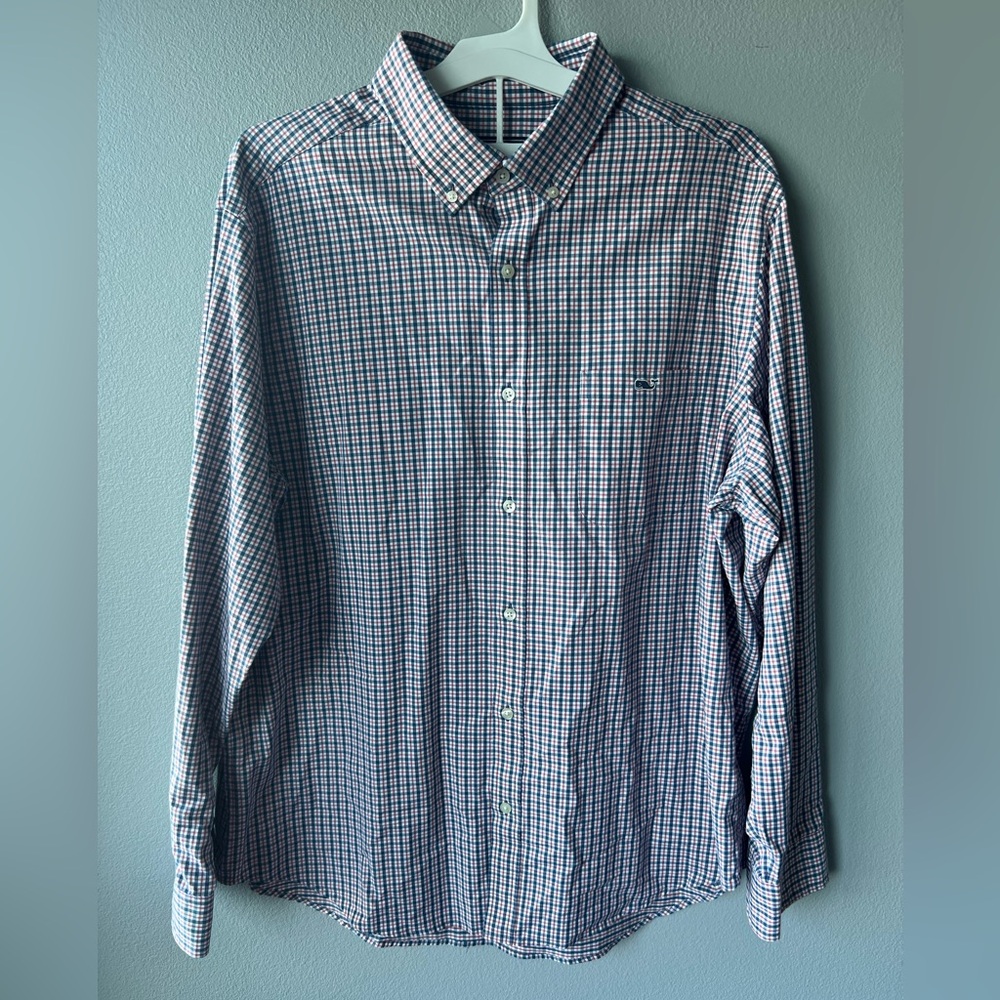 Vineyard Vines blue pink plaid Tucker button down long sleeve shirt Men’s Sz XL